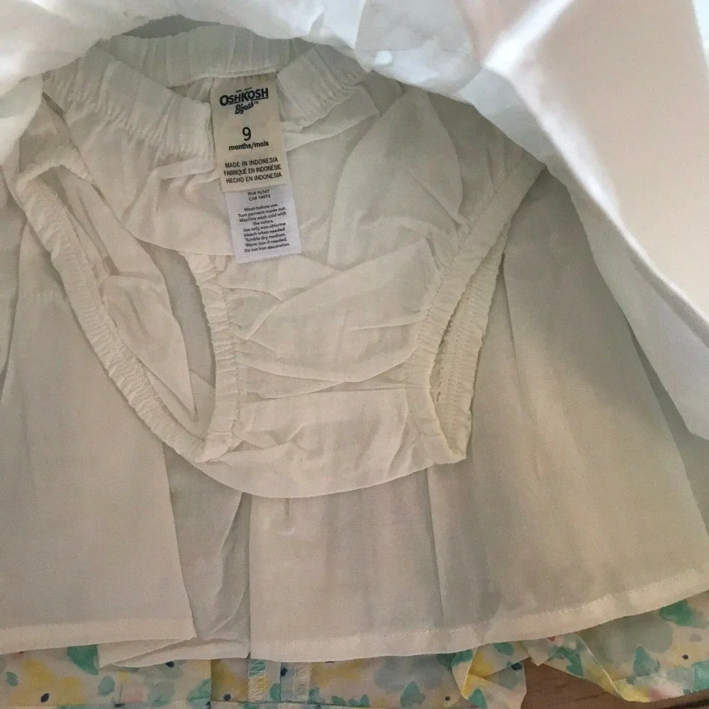 OshKosh b'Gosh Girls Dress Size‎ 9 Mo Easter Dress Floral Bloomers Blue Yellow